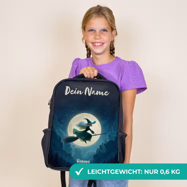 Kinderrucksack mit Namen - Schwarz - Nachtflug über den Wald — 7