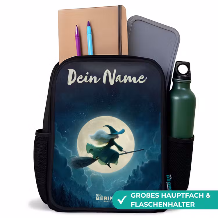 Kinderrucksack mit Namen - Schwarz - Nachtflug über den Wald — 8