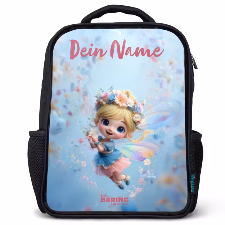 Kinderrucksack mit Namen - Schwarz - Schmetterling Fee in Flower Air — 1