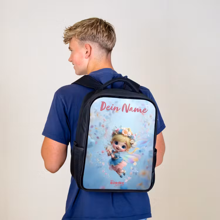 Kinderrucksack mit Namen - Schwarz - Schmetterling Fee in Flower Air — 3