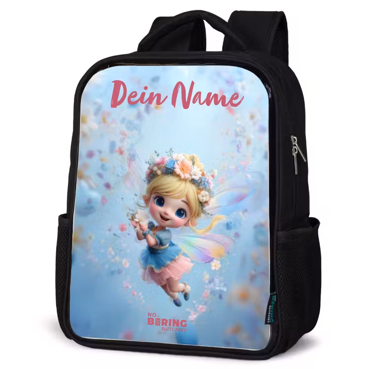 Kinderrucksack mit Namen - Schwarz - Schmetterling Fee in Flower Air — 4
