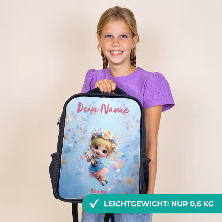 Kinderrucksack mit Namen - Schwarz - Schmetterling Fee in Flower Air — 7