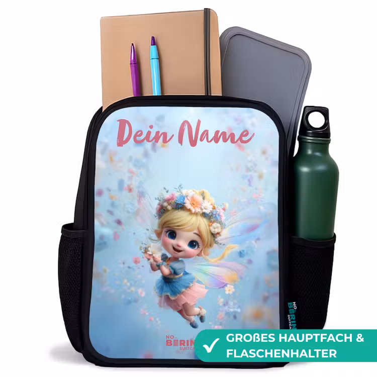 Kinderrucksack mit Namen - Schwarz - Schmetterling Fee in Flower Air — 8