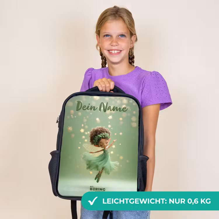 Kinderrucksack mit Namen - Schwarz - Tanzende Fee in grünem Licht — 7