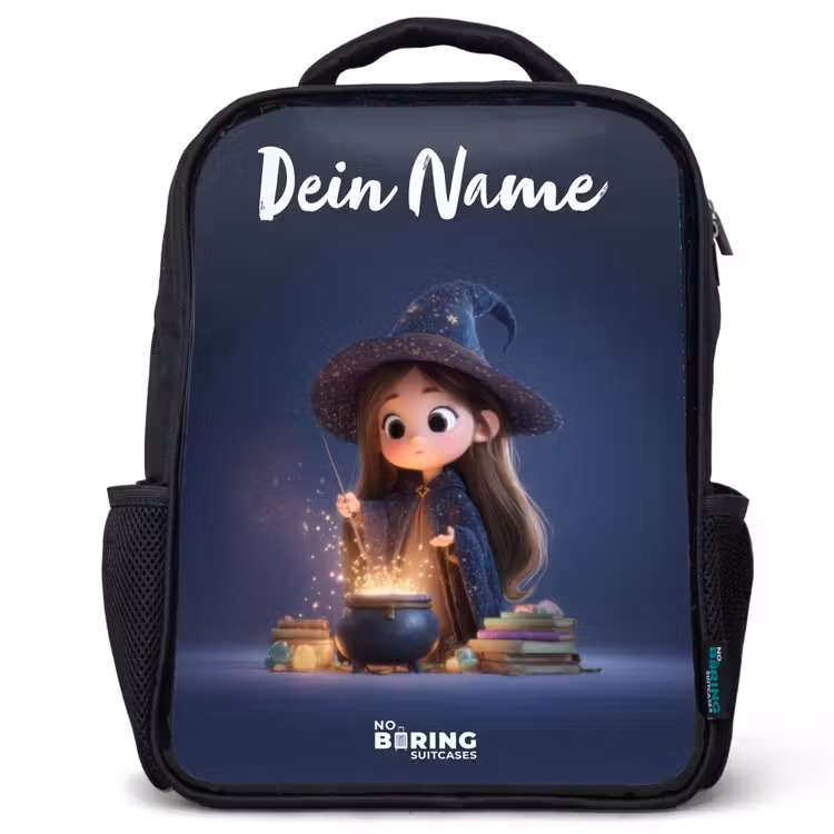 Kinderrucksack mit Namen - Schwarz - Verwunschenes Mädchen mit Kessel — 1