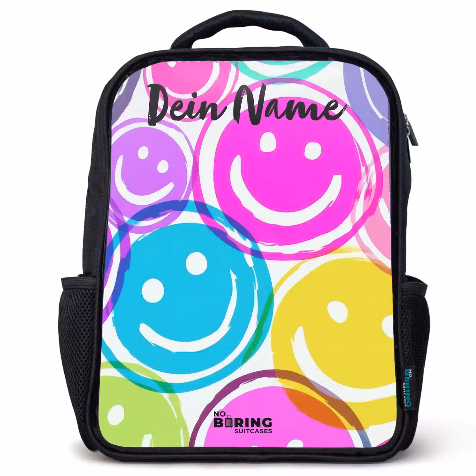 Kinderrucksack mit Namen - Schwarz - Bunte Lächel-Explosion — 1