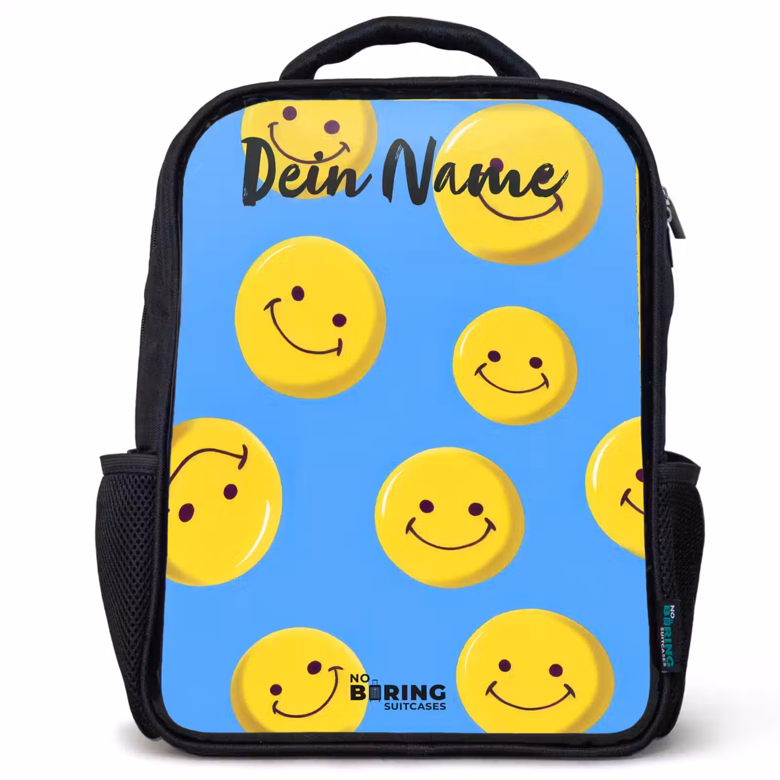 Kinderrucksack mit Namen - Schwarz - Fröhlicher Smiley-Regen — 1