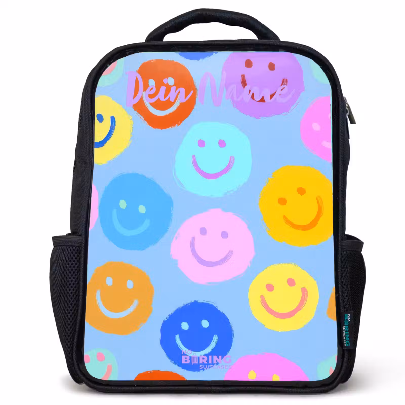 Kinderrucksack mit Namen - Schwarz - Heiteres Muster von Smileys — 1