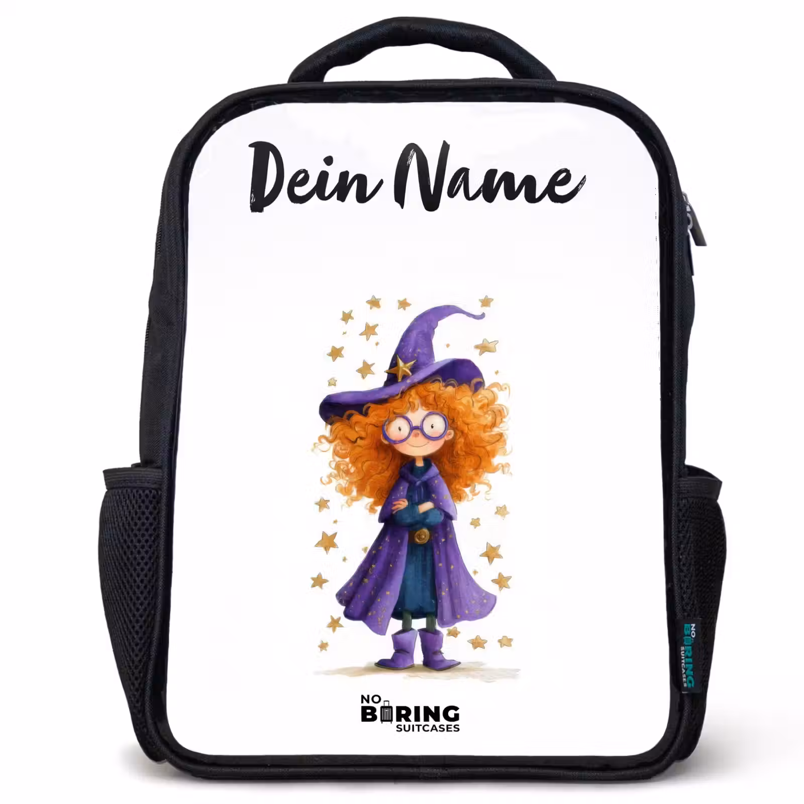 Kinderrucksack mit Namen - Schwarz - Sternenzauber mit Locken — 1
