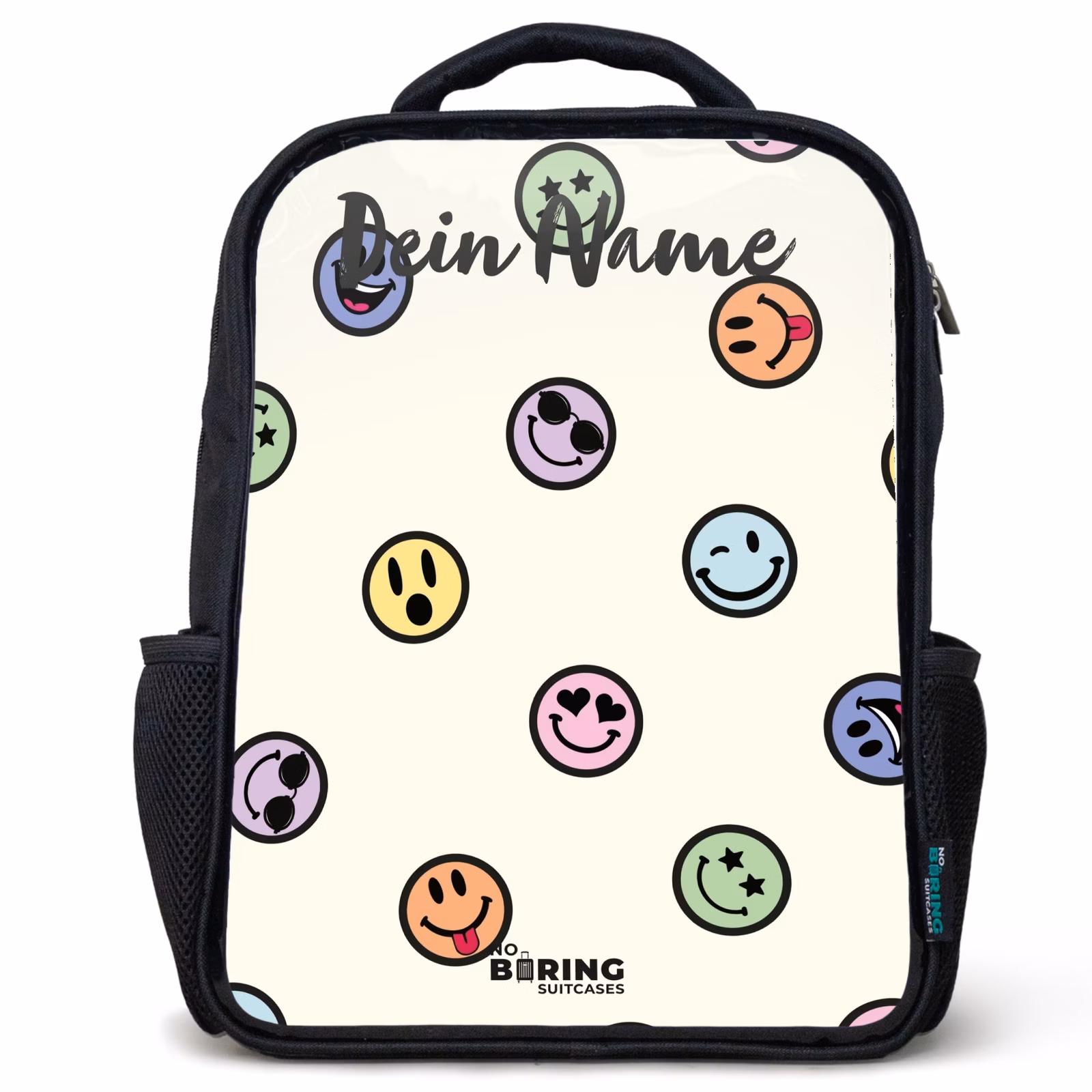 Kinderrucksack mit Namen - Schwarz - Verspielter Smiley-Mix — 1