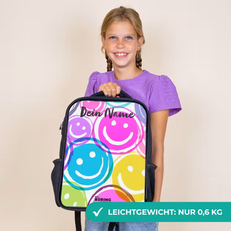 Kinderrucksack mit Namen - Schwarz - Bunte Lächel-Explosion — 7