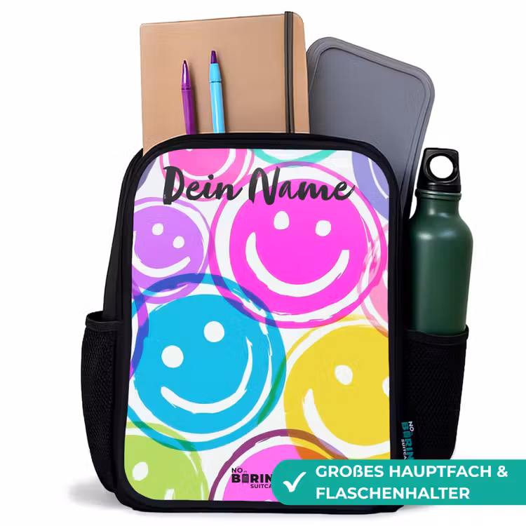Kinderrucksack mit Namen - Schwarz - Bunte Lächel-Explosion — 8