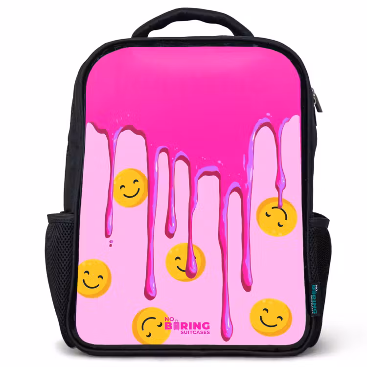 Kinderrucksack mit Namen - Schwarz - Farbe - Smiley - Rosa — 1