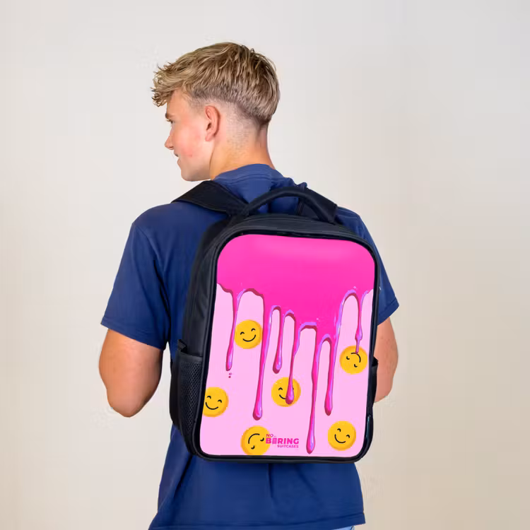 Kinderrucksack mit Namen - Schwarz - Farbe - Smiley - Rosa — 3