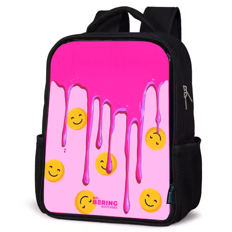 Kinderrucksack mit Namen - Schwarz - Farbe - Smiley - Rosa — 4