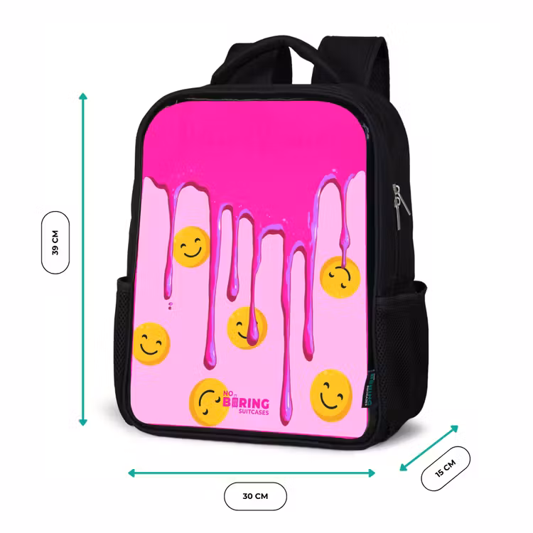 Kinderrucksack mit Namen - Schwarz - Farbe - Smiley - Rosa — 6