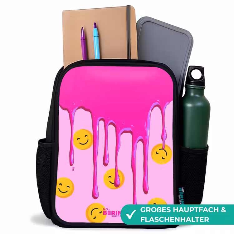 Kinderrucksack mit Namen - Schwarz - Farbe - Smiley - Rosa — 8