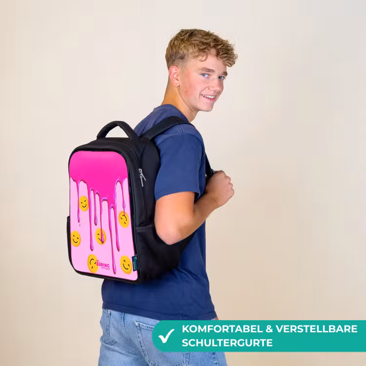 Kinderrucksack mit Namen - Schwarz - Farbe - Smiley - Rosa — 9