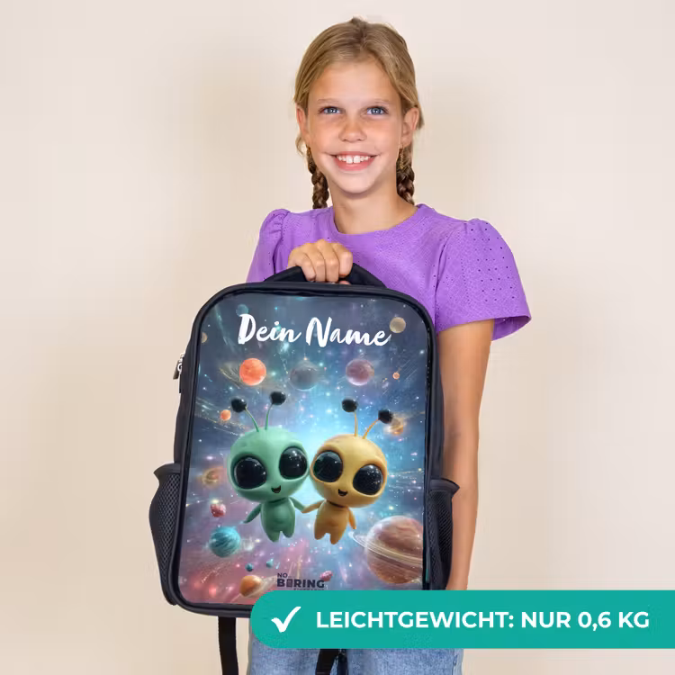Kinderrucksack mit Namen - Schwarz - Fröhliche außerirdische Freunde — 7
