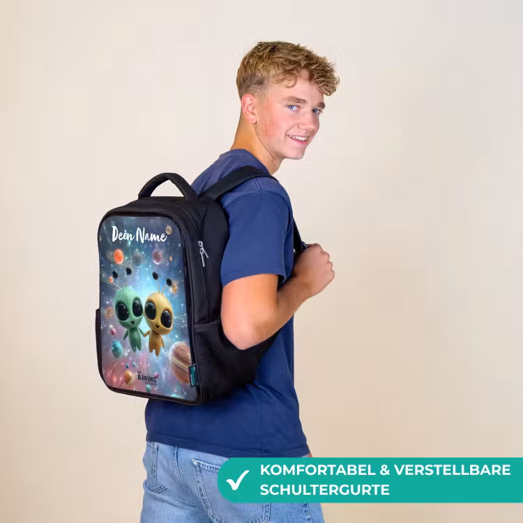Kinderrucksack mit Namen - Schwarz - Fröhliche außerirdische Freunde — 9