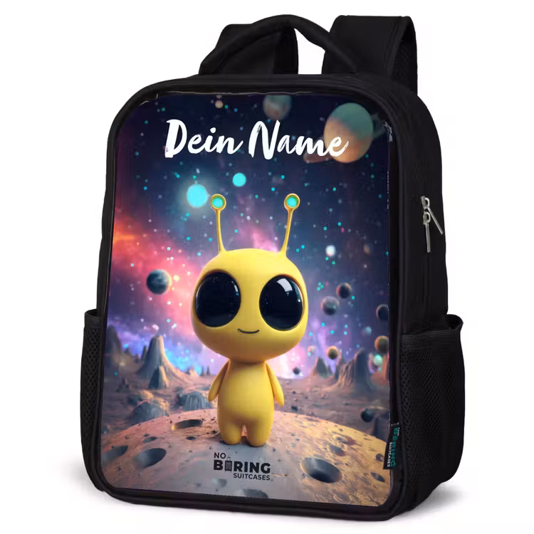 Kinderrucksack mit Namen - Schwarz - Fröhlicher kleiner Außerirdischer — 4