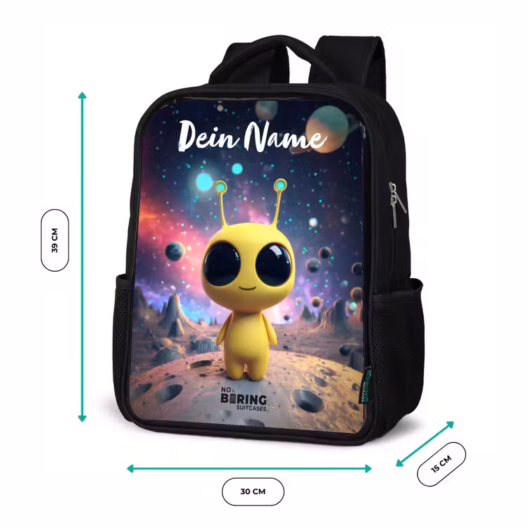 Kinderrucksack mit Namen - Schwarz - Fröhlicher kleiner Außerirdischer — 6