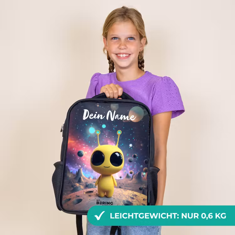 Kinderrucksack mit Namen - Schwarz - Fröhlicher kleiner Außerirdischer — 7