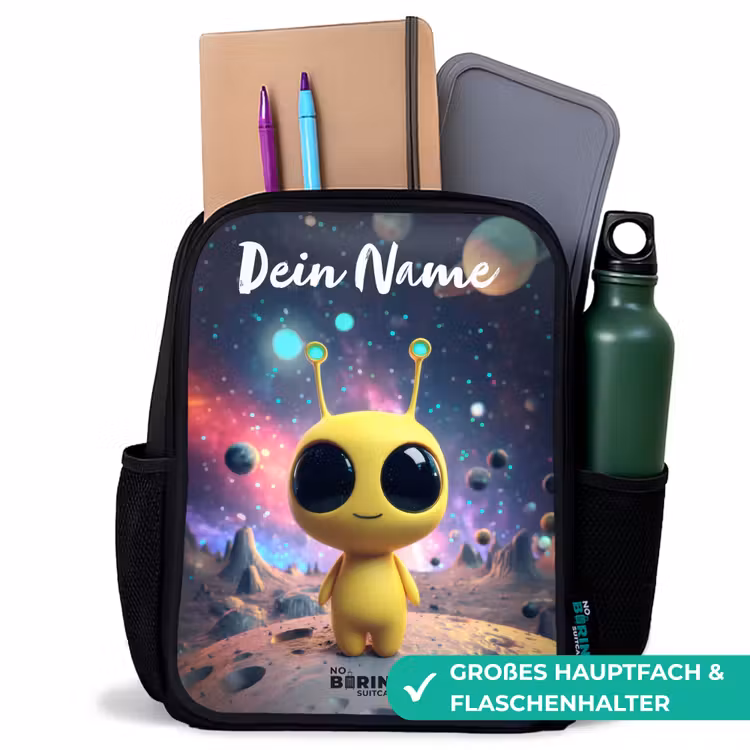 Kinderrucksack mit Namen - Schwarz - Fröhlicher kleiner Außerirdischer — 8