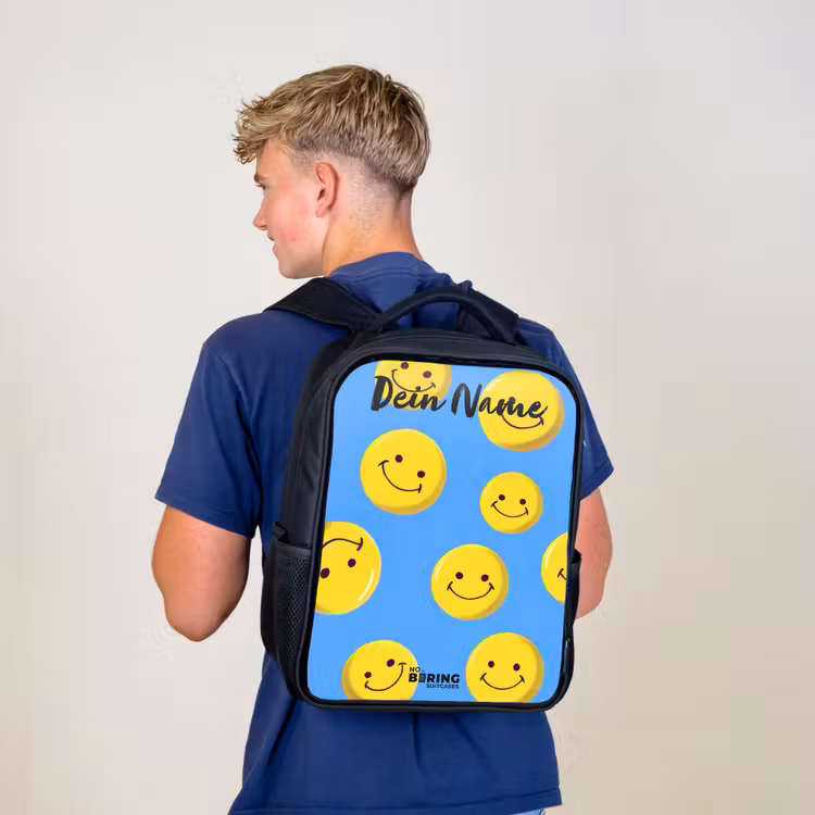Kinderrucksack mit Namen - Schwarz - Fröhlicher Smiley-Regen — 3