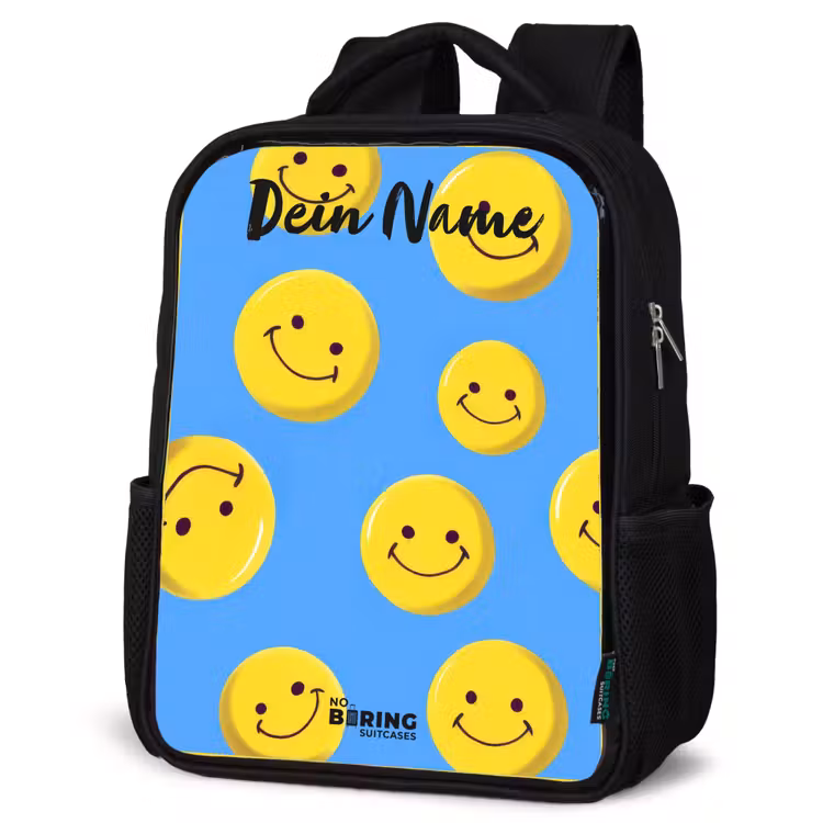 Kinderrucksack mit Namen - Schwarz - Fröhlicher Smiley-Regen — 4