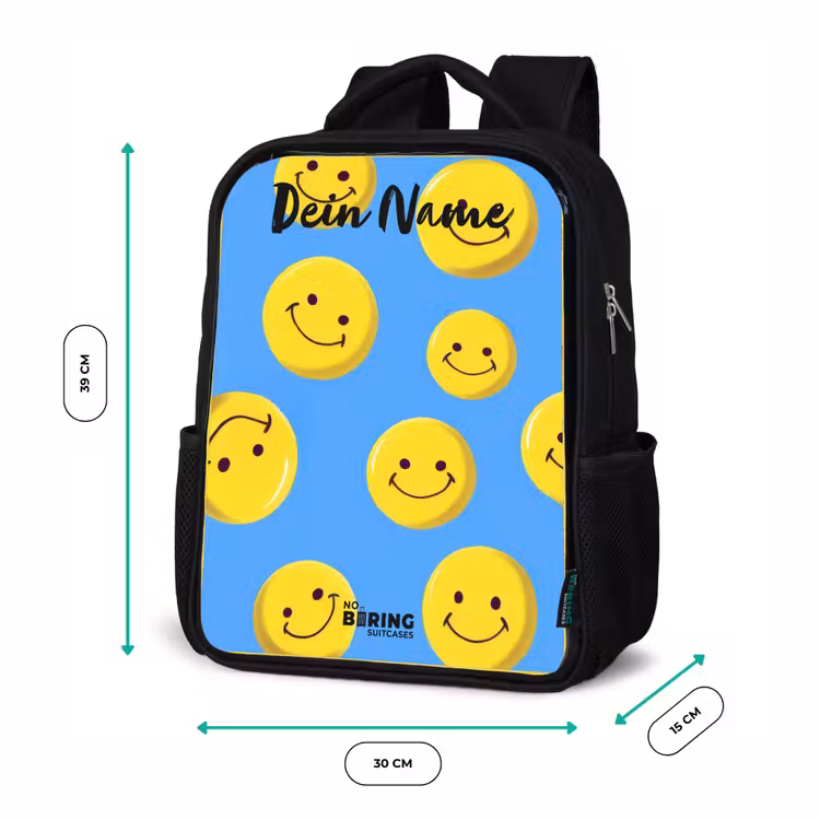 Kinderrucksack mit Namen - Schwarz - Fröhlicher Smiley-Regen — 6