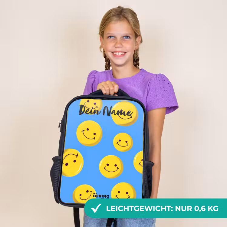 Kinderrucksack mit Namen - Schwarz - Fröhlicher Smiley-Regen — 7