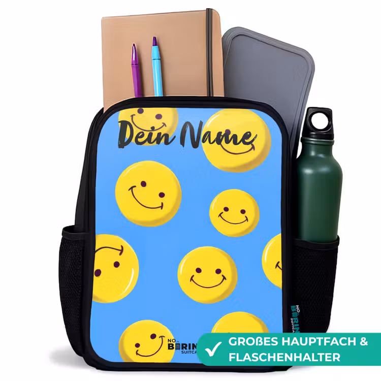 Kinderrucksack mit Namen - Schwarz - Fröhlicher Smiley-Regen — 8