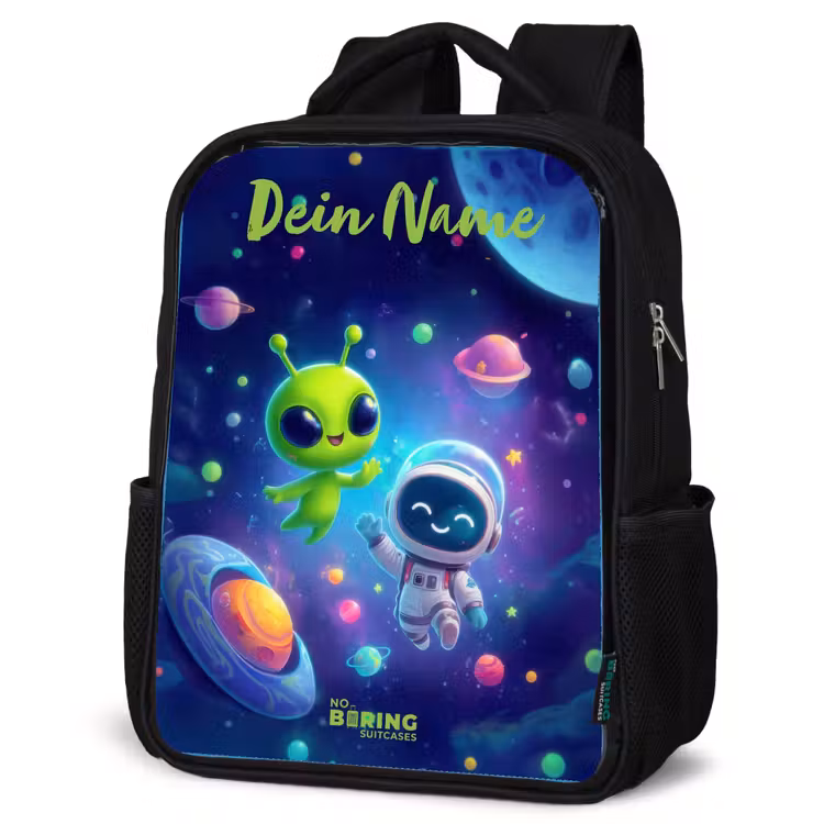 Kinderrucksack mit Namen - Schwarz - Fröhliches Treffen im Weltraum — 4