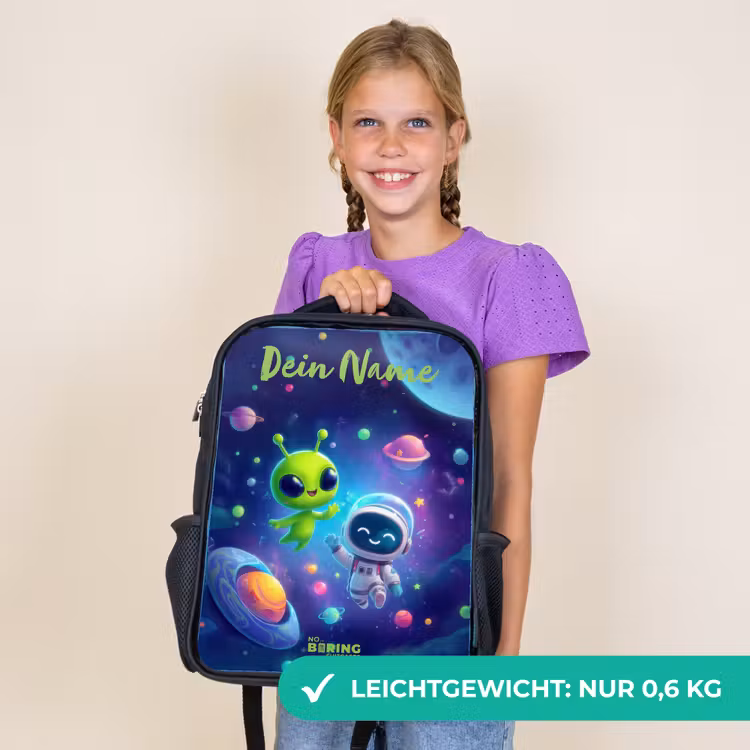 Kinderrucksack mit Namen - Schwarz - Fröhliches Treffen im Weltraum — 7