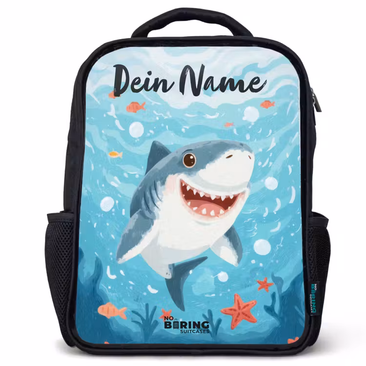 Kinderrucksack mit Namen - Schwarz - Hai - Wasser - Meer — 1