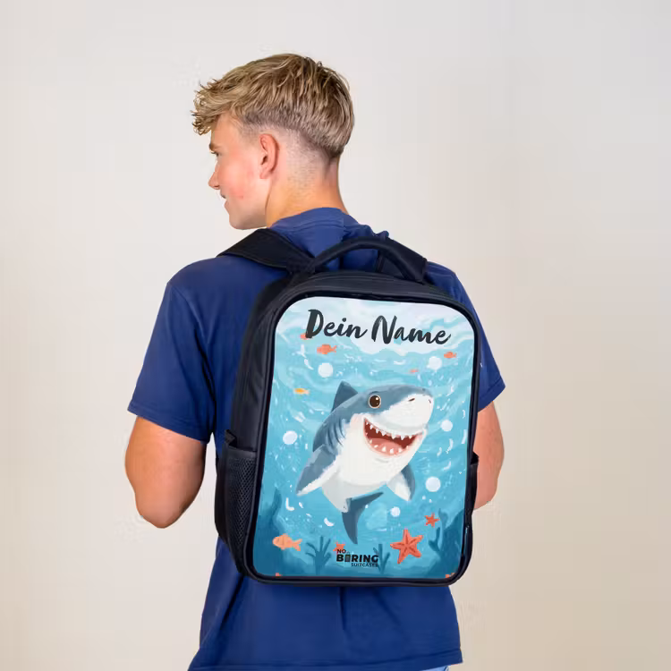 Kinderrucksack mit Namen - Schwarz - Hai - Wasser - Meer — 3