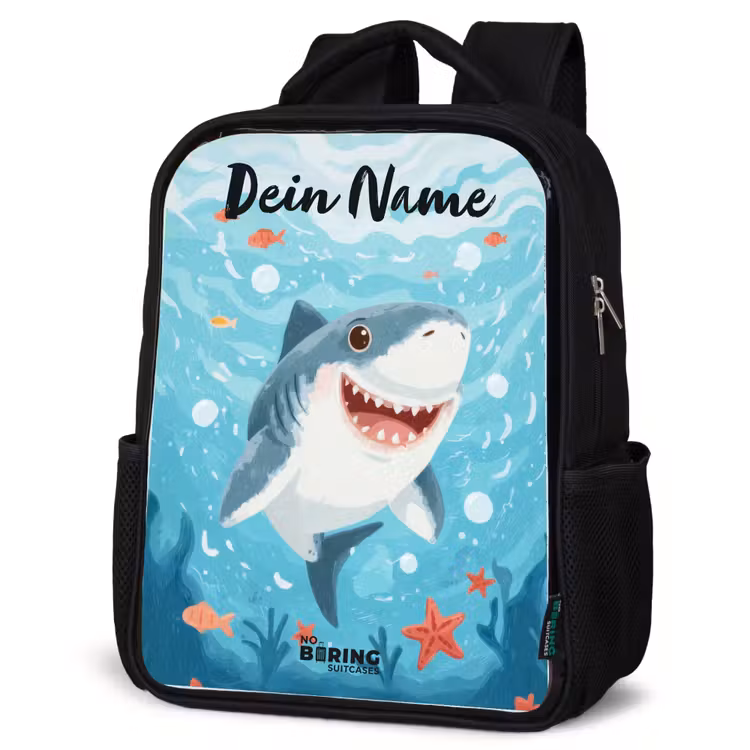 Kinderrucksack mit Namen - Schwarz - Hai - Wasser - Meer — 4