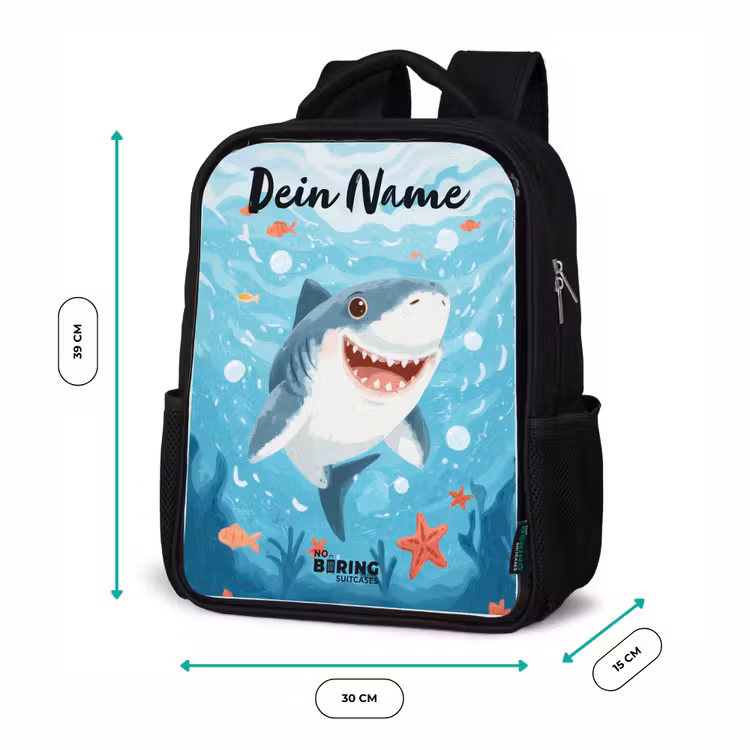 Kinderrucksack mit Namen - Schwarz - Hai - Wasser - Meer — 6