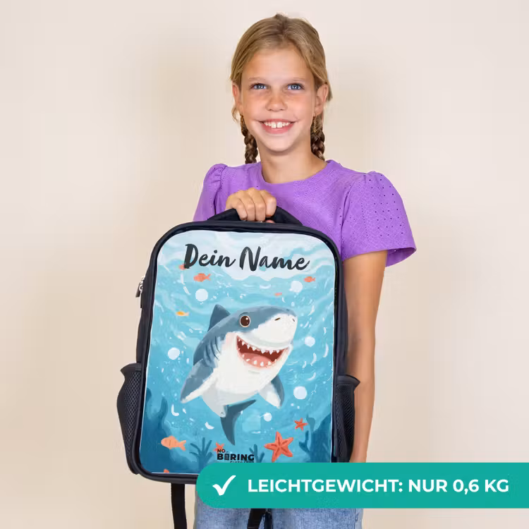 Kinderrucksack mit Namen - Schwarz - Hai - Wasser - Meer — 7