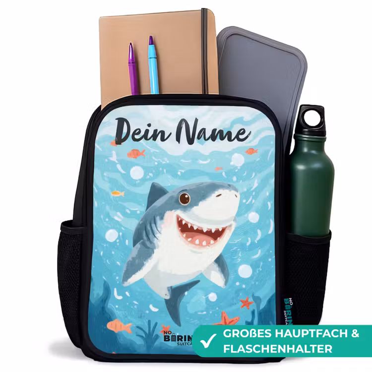 Kinderrucksack mit Namen - Schwarz - Hai - Wasser - Meer — 8