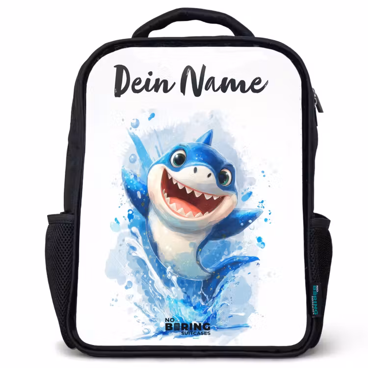 Kinderrucksack mit Namen - Schwarz - Hai - Zähne - Wasser — 1