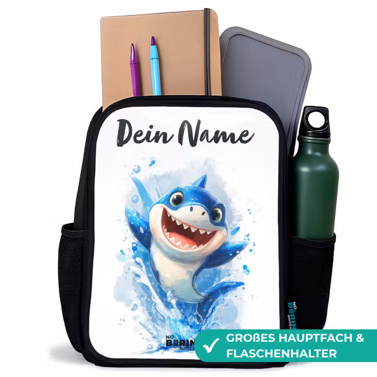 Kinderrucksack mit Namen - Schwarz - Hai - Zähne - Wasser — 8
