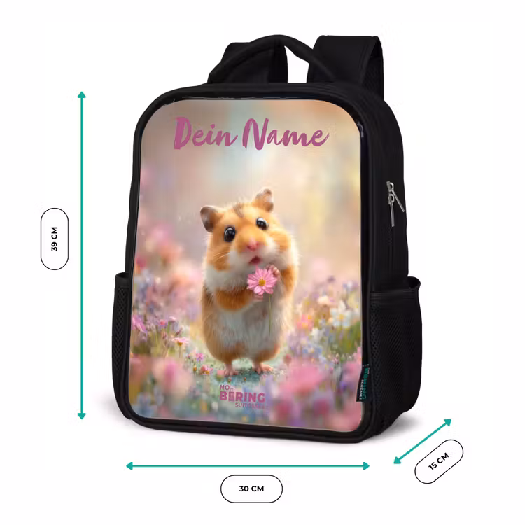 Kinderrucksack mit Namen - Schwarz - Hamster - Blume - Natur - Tier — 6