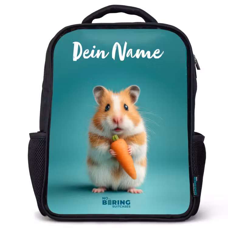 Kinderrucksack mit Namen - Schwarz - Hamster - Karotte - Tier — 1