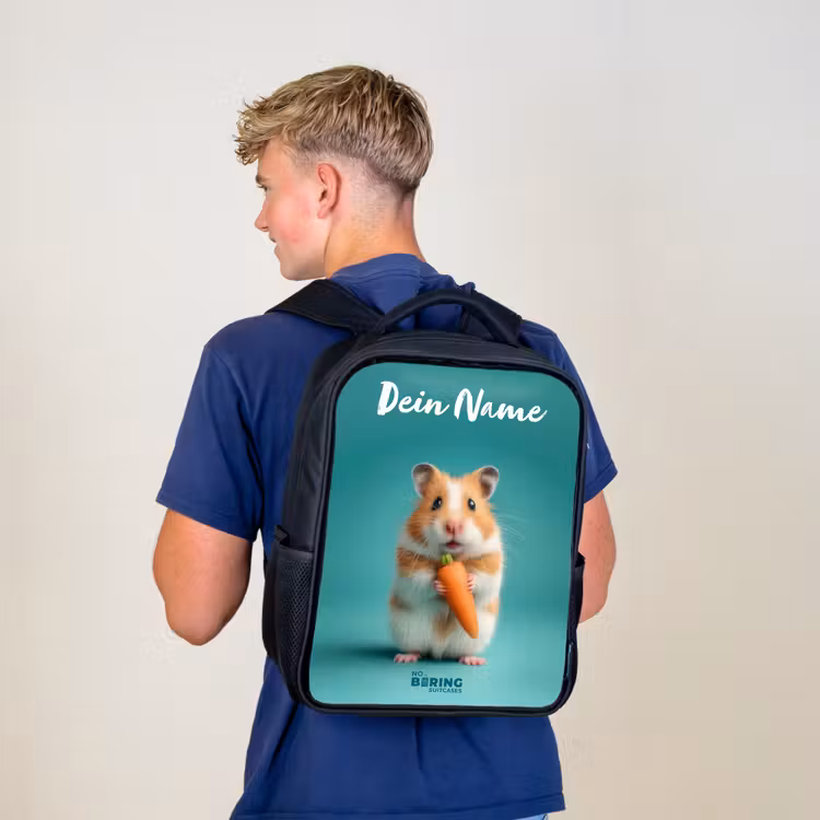 Kinderrucksack mit Namen - Schwarz - Hamster - Karotte - Tier — 3