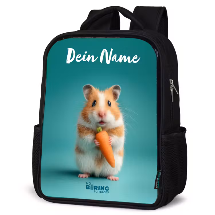 Kinderrucksack mit Namen - Schwarz - Hamster - Karotte - Tier — 4