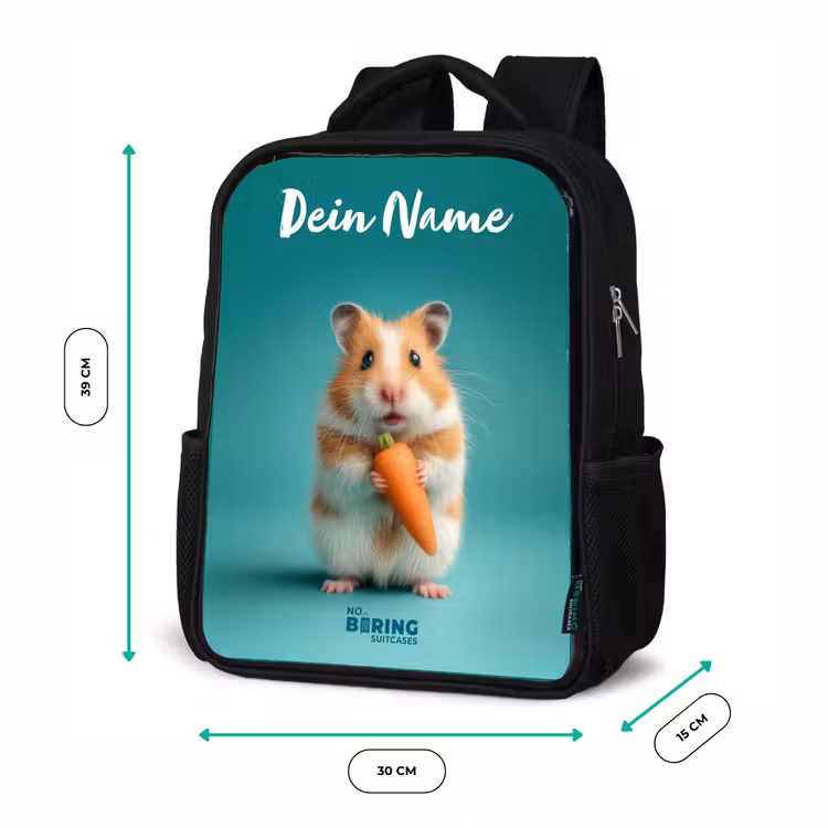 Kinderrucksack mit Namen - Schwarz - Hamster - Karotte - Tier — 6
