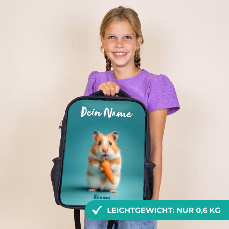 Kinderrucksack mit Namen - Schwarz - Hamster - Karotte - Tier — 7