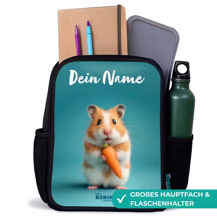 Kinderrucksack mit Namen - Schwarz - Hamster - Karotte - Tier — 8